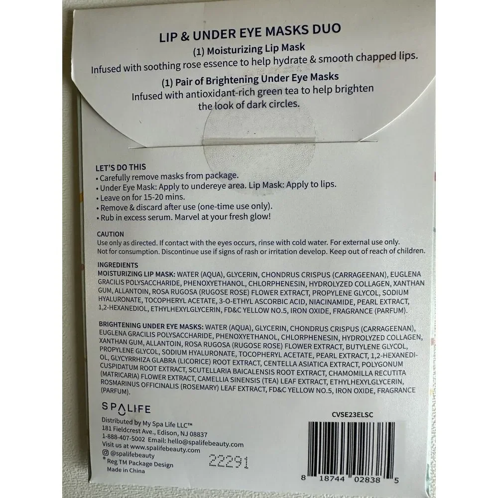 6x ‎ SpaLife Feelin Like A Spring Chick Lip & Under Eye Masks Duo New